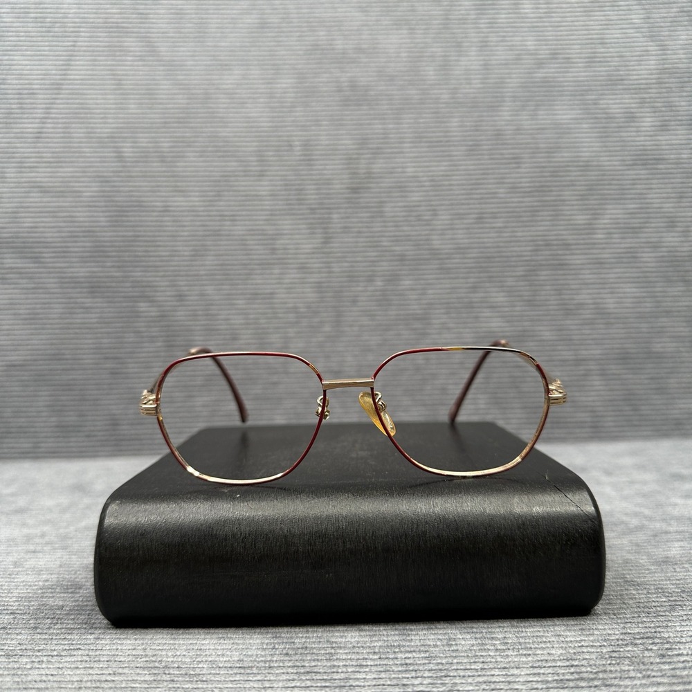 18KGP Red Enamel Geometric Aviator Y2k Eyeglass Frames Clarte 803 52-14-135